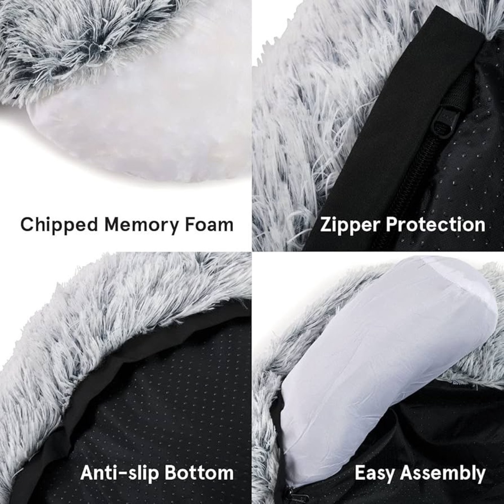 NEW BARK BOX Silver Grey Gray Fuzzy Donut Dog Pet Plush Cozy Circular Bed Pillow - Picture 3 of 8